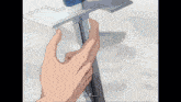 a person is holding a sword with the word but written on the bottom