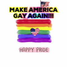 a rainbow flag with the words make america gay again written above it