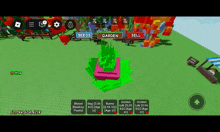 a screenshot of a video game with the words seeds garden and sell on the bottom
