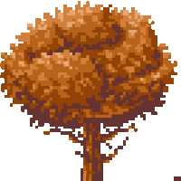 a pixel art drawing of a tree with brown leaves on a white background