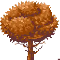 a pixel art drawing of a tree with brown leaves on a white background