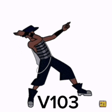a cartoon of a man dancing with the number 103 in the background