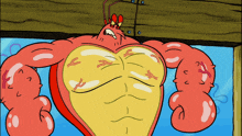 a cartoon of a lobster with muscles and a heart shaped chest