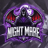a logo for night mare with a grim reaper