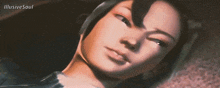a close up of a woman 's face with illusive soul written on the bottom right