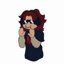 a drawing of a person wearing headphones and a shirt with the letter k on it