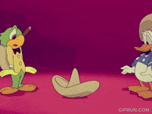 three cartoon characters are standing next to each other with gifrun.com written on the bottom