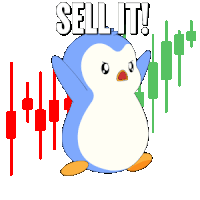 a penguin says sell it in front of a graph