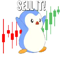 a penguin says sell it in front of a graph