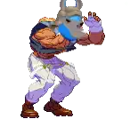 a pixel art drawing of a man with a horse head and a mask on his face .