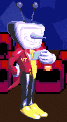 a pixel art drawing of a cartoon character