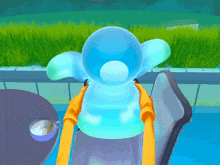 a cartoon drawing of a person sitting in a chair next to a swimming pool