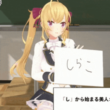 a girl with blonde hair is holding a sign that says " lra "