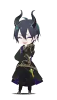 a cartoon character with horns and a key on his shoulder