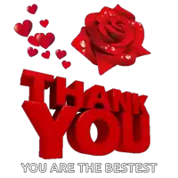 a thank you card with a rose and hearts