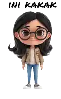 a cartoon girl wearing glasses and a jacket with the word ini kakak above her