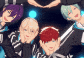 four anime characters are making a heart with their hands