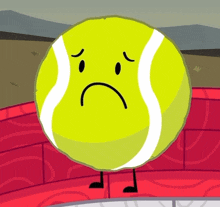 a cartoon tennis ball with a sad face on it