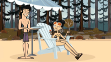a cartoon of a man and a woman on the beach