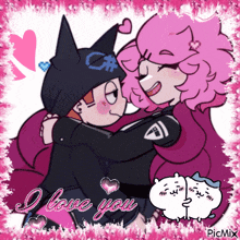 a picture of a boy and a girl hugging with the words i love you