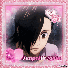 a picture of junpei de maia with a pink heart in the background