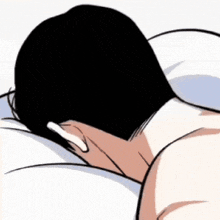 a cartoon of a man laying on a bed with flowers coming out of his head .