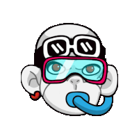a cartoon of a monkey wearing goggles and a tube in its mouth