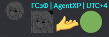 a picture of a girl a hand and a green circle that says tc3f agentxp utc-4