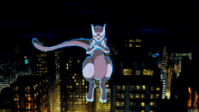 a cartoon cat is flying over a city at night with latinx written below it