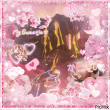 a collage of pink hearts and flowers with the words my sweetie