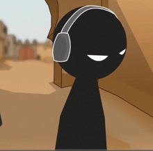 a cartoon character is wearing headphones and has a serious look on his face