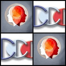 a collage of four images of a woman 's face with the letter c in the middle