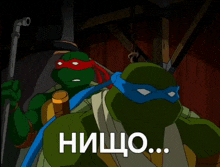 two teenage mutant ninja turtles are standing next to each other with the caption nihilo