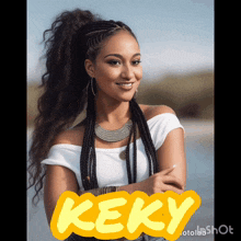 a woman with a ponytail and the name keky on the bottom