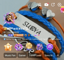 a screenshot of a person 's profile with the name surya on it