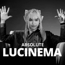 a black and white photo of a woman with the words absolute lucinema on the bottom