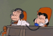 a cartoon of a girl yelling at a man on a telephone