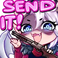 a cartoon character holding a shotgun with the words send it above her