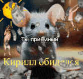 a picture of a mouse and a cat with russian writing on the bottom