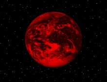 a red planet is surrounded by stars in a dark space