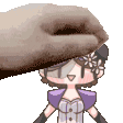 a pixel art of a hand petting a cartoon girl .