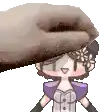 a pixel art of a hand petting a cartoon girl .