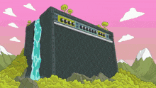 a cartoon illustration of a guitar amplifier sitting on top of a hill