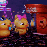 a pelican punchout machine with a pink bow on it