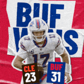 a football player with the number 17 on his jersey is holding a sign that says cle 23