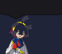a cartoon character with a yellow headband and a red glove