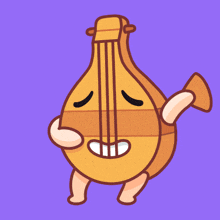 a cartoon drawing of a musical instrument with a face and legs