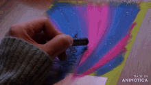 a person is drawing on a piece of paper that says made in animonica