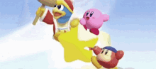 a group of video game characters are flying through the air .
