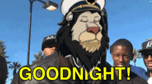 a cartoon of a lion wearing a captain 's hat and the words goodnight